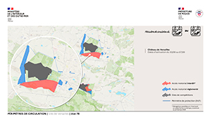 Carte des périmètres de circulation dans les Yvelines, Versailles (78)