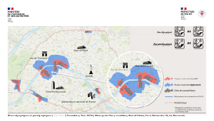 Carte des périmètres de circulation à Paris, Trocadéro, Tour Eiffel, Champs-de-Mars, Invalides, Grand-Palais, Pont Alexandre III, La Concorde