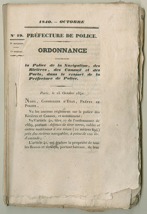 Histoire de la brigade fluviale, les gardiens de la Seine - Ordonnance police navigation