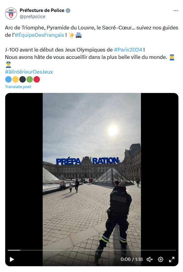 Post de la Préfecture de Police sur X