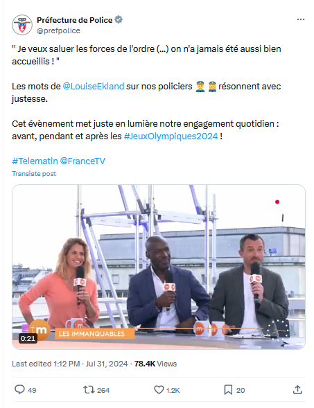 Post de la Préfecture de Police sur X - ouvre une nouvelle fenêtre