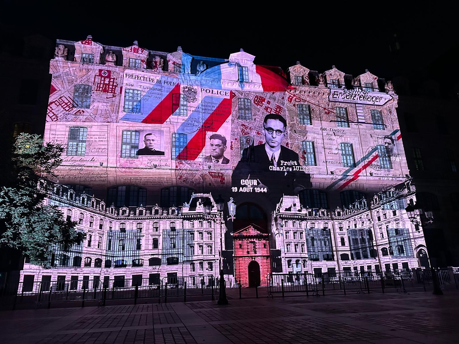 La façade de la préfecture de Police illuminée