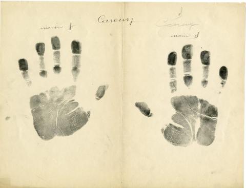 Empreintes des mains de Carouy, complice de Jules Bonnot